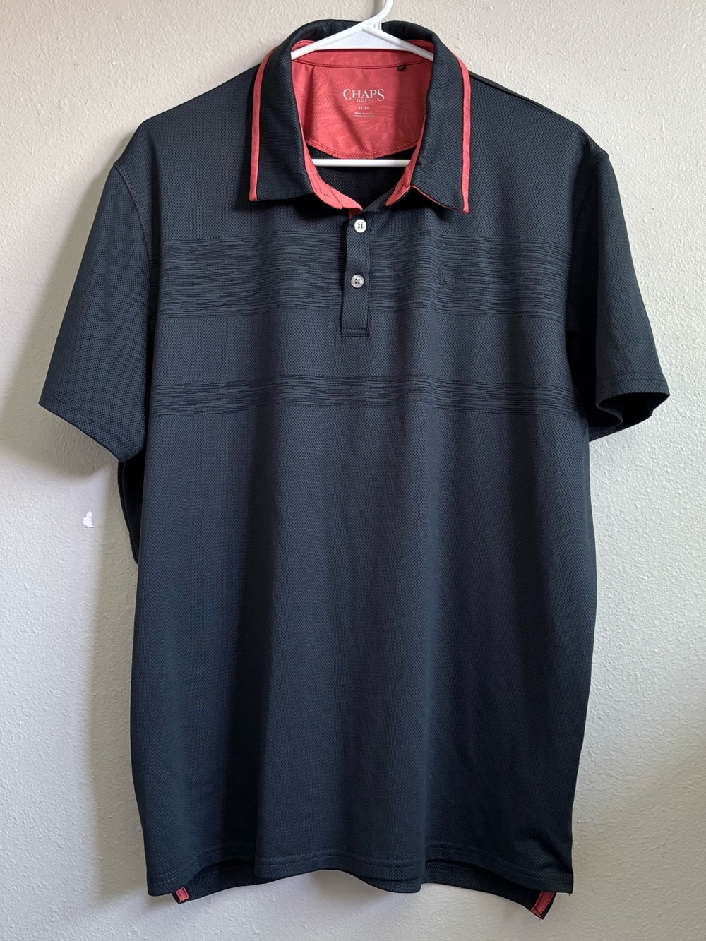 Chaps Classic Polo Shirt Charcoal/Black & Red/Coral Trim Size XL Active Golf Top